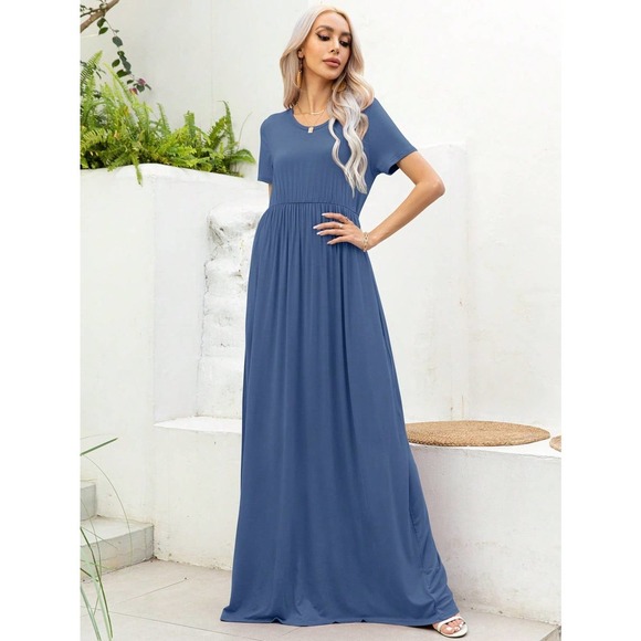 short sleeve Solid Hidden Pocket Maxi Dress - Picture 10 of 11